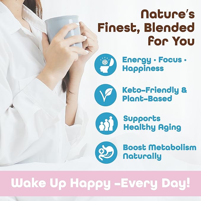 Wakers HAPPY Coffee supports energy, focus, anti-aging, and metabolism. Made in the USA with natural ingredients and Keto-friendly. Reminding you to wake up happy!