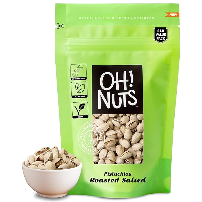 Oh! Nuts Pistachios ??California Roasted Salted Pistachios, 2 LB Bag ??Premium Dry Roasted Nuts, Vegan, Gluten-Free, Kosher Snack
