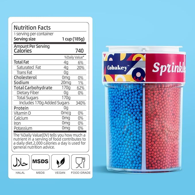 Rainbow Nonpareils Sprinkles Edible Blue Red Green Yellow Nonpareils Sprinkles Mix Perfect for Cake Decorations, Baking, Ice Cream, Cookies, Cupcake Topper 6.5 ounces