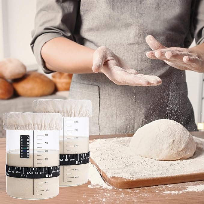 Sourdough Starter Glass Jar, 34 OZ Large Wide Mouth Jar for Sour Dough Starter, Easy to Use Sourdough Bread Baking Supplies Kit for Beginners and Pro, 2 Pack