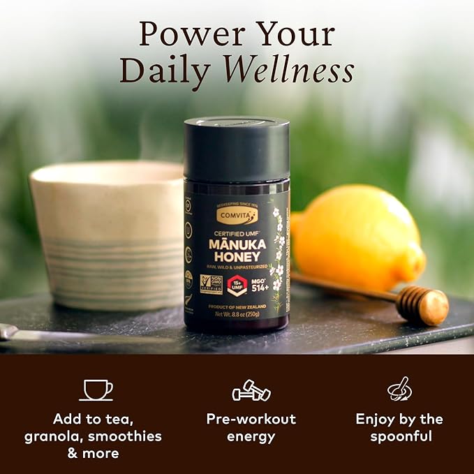 Comvita Manuka Honey UMF 15+ (MGO 514+) - Raw Manuka Honey New Zealand, Pure & Unpasteurized, Superfood for Immune Health, Use in Tea, Wild, Monofloral, Non-GMO - 250g (8.8 oz)