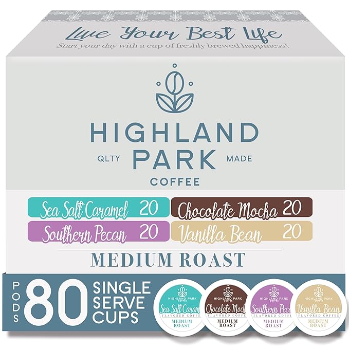 Highland Park Coffee Single Serve Coffee Pods Compatible with Keurig K Cup Brewers, Flavored, Variety, 80 Count