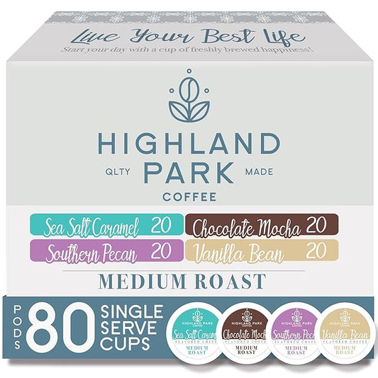 Highland Park Coffee Single Serve Coffee Pods Compatible with Keurig K Cup Brewers, Flavored, Variety, 80 Count