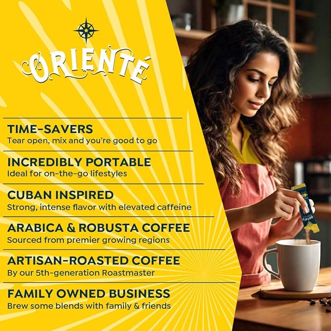 Oriente Dark Roast Instant Coffee, 40 ct, Sweetened Espresso ??100% Arabica Coffee, Instant Hot or Iced Coffee - Just add water