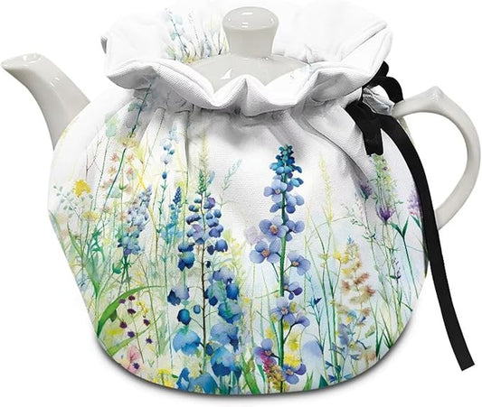 White Flower Teapot Cozy Keeping Warm Soft & Washable Tea Pot Cover for Breakfast Warmer, Extra Thick Tea Cup Warmer Cozy for Women Gifts