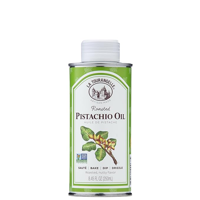 La Tourangelle, Roasted Pistachio Expeller-Pressed Oil for Cooking, Baking, and Beauty, Adds Flavor to Vinaigrettes, Sauces, Marinades, Green, 8.45 Fl Oz