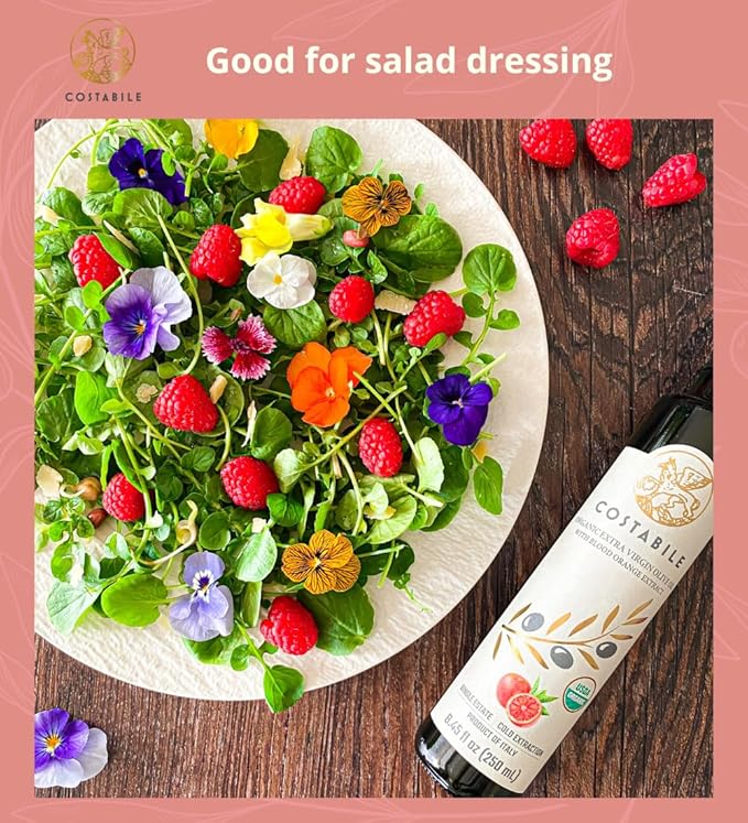 Blood Orange Olive Oil Organic - Ideal for Baking and Flavorful Dressings. Natural Blood Orange Infused Olive Oil Extra Virgin from Puglia, Italy