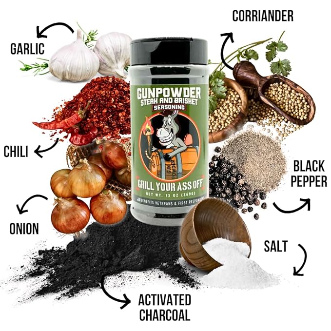 GYAO Gunpowder Seasoning – 13oz BBQ Seasoning with Activated Charcoal for Brisket, Ribs & Chicken – MSG & Gluten-Free – USA Made & Veteran-Owned