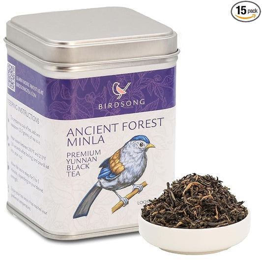 Birdsong Ancient Forest Minla- Organic Black Tea, Rich Full-Bodied Flavourful Caffeinated English Breakfast Tea with 100% Natural Sweet and Health Benefits, 15 Non-GMO Plant-Based Pyramid Tea Bags