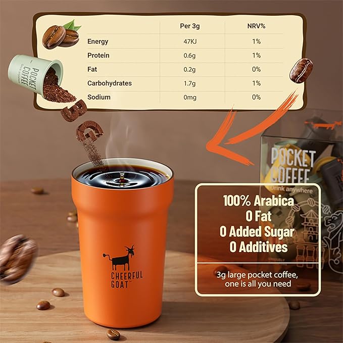 CheerfulGoat Instant Cold Brew Coffee – Speciality Javy Coffee Extract 100% Arabica, Freeze-Dried, No Sugar, No Additives, Low Acid, Healthy for Iced & Hot Coffee, Singapore Coffee, 15 Servings