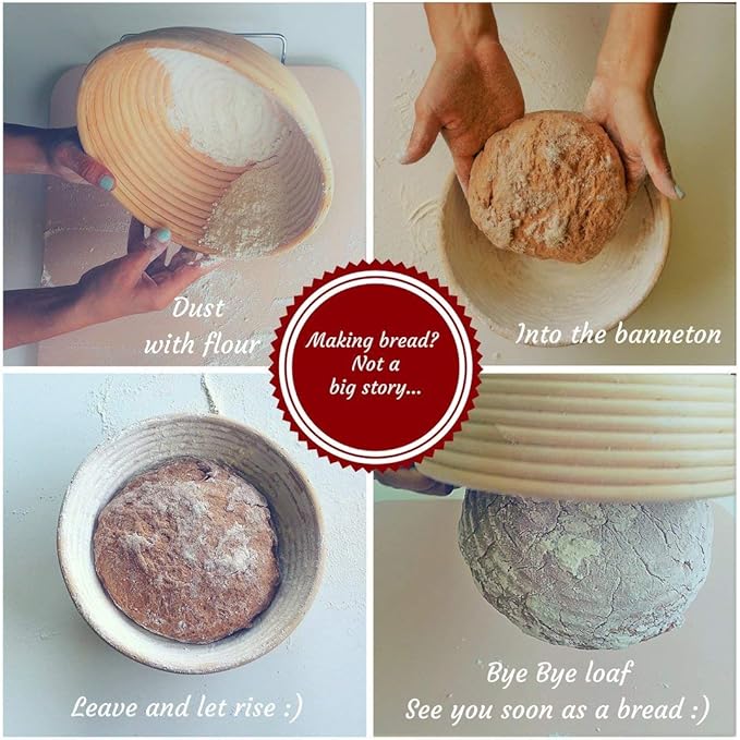 Bread Story Round Banneton Bread Proofing Basket Set ??Handmade Rattan Brotform Dough Bowl with Cloth Liner, Sourdough Tools & Baking Supplies for Home Bakers ??Baking Kit, 8.5 Inch