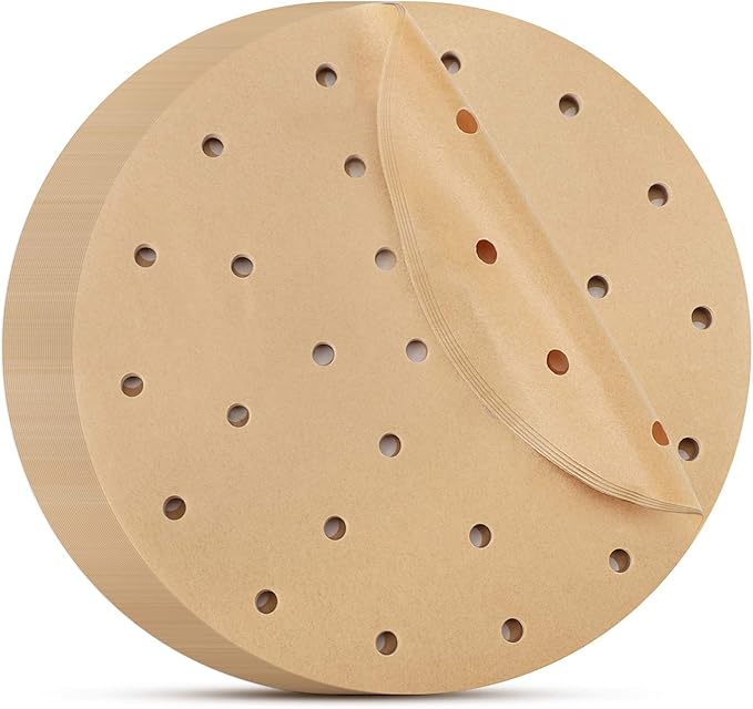 Beasea Air Fryer Parchment Paper 8 Inch, 200pcs Unbleached Fryer Disposable Paper Liners Round Air Fryer Filter Paper Perforated Parchment Paper Bamboo Steamer Papers for Air Fryer and Steaming Basket
