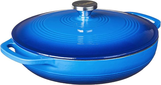 Lodge 3.6 Quart Enameled Cast Iron Oval Casserole With Lid ??Dual Handles ??Oven Safe up to 500ì§?F or on Stovetop - Use to Marinate, Cook, Bake, Refrigerate and Serve ??Caribbean Blue