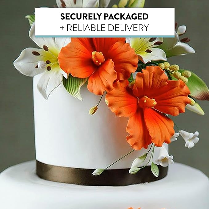 Global Sugar Art Hibiscus Sugar Cake Flowers, Orange with Deep Orange, Hawaiian Cake Flower Large 3 Count by Chef Alan Tetreault.