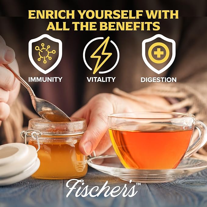 Fischer's 100% Organic Honey, USDA Certified, 24 Oz – Pure, Raw & Unfiltered Honey – All-Natural Sweetener – Rich Flavor Profile, Packed with Nutrients