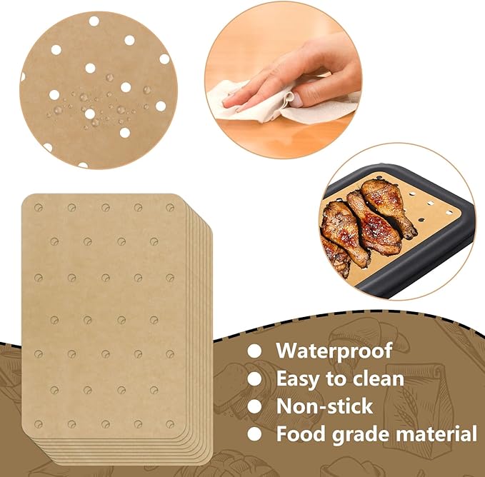 200 Sheets Air Fryer Disposable Paper Liner Compatible with Ninja DZ201/DZ401 Dual Airfryer Baking,Rectangular Perforated Parchment Paper Double Basket Air Fryers Accessories