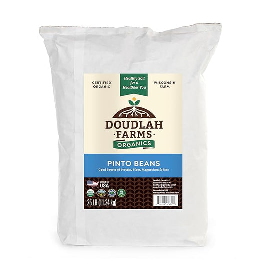 Organic Dried Pinto Beans 25 lb bulk - Non-GMO, Tested Clean Certified, Vegan - Rich in Fiber & Protein for Soups, Burritos, Salads, and Chili - Farmed From Regenerative Soil, Grown In USA by Doudlah Farms