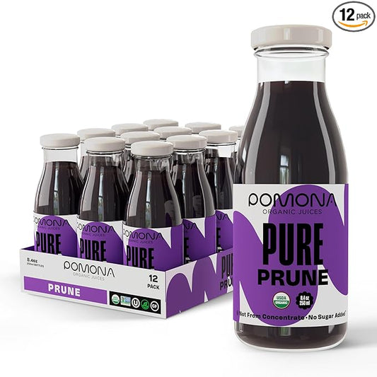 Pomona Organic Juices Pure Prune Juice, 8.4 Ounce Bottle (Pack of 12), Cold Pressed Organic Juice