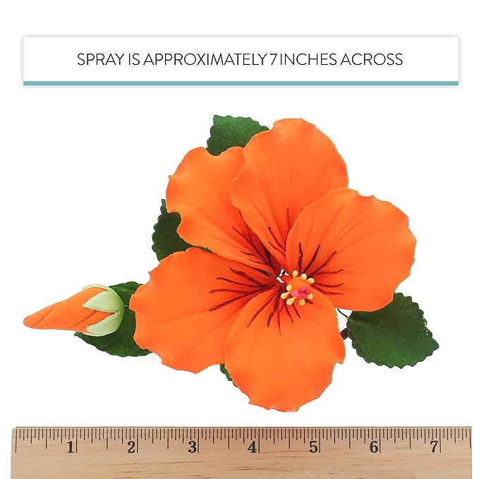 Global Sugar Art Hibiscus Sugar Cake Flowers Spray, Orange Hawaiian Cake Flower Large, 1 Count by Chef Alan Tetreault
