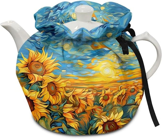 Sunflower Tea Cozy for Teapot Insulated Oil Painting Sky Teapot Cozy Kitchen Accessory Teapot Dust Protector for Women, I135CZA18-3