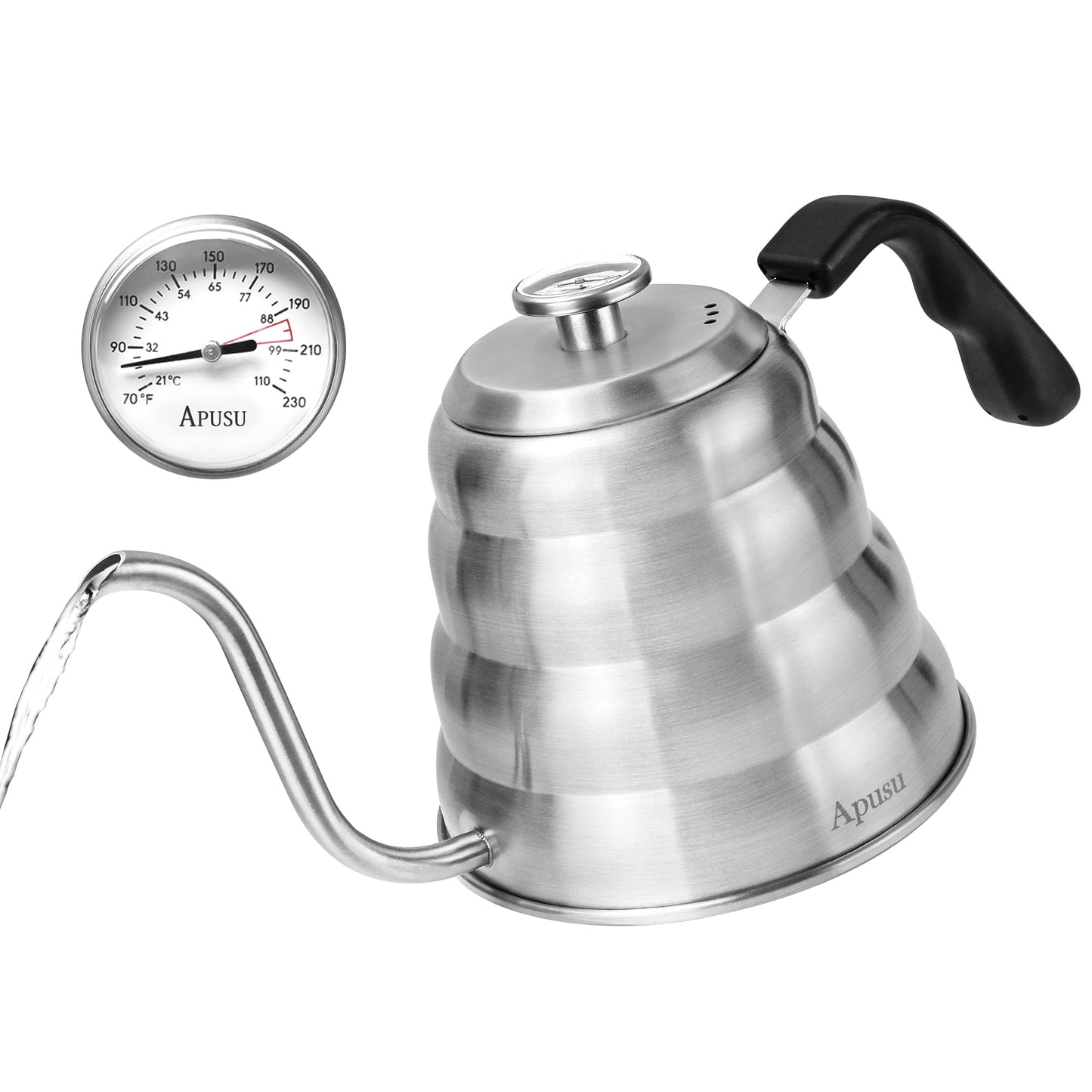 Tea Kettle For Stovetop,Silver,Gooseneck Coffee Pot with Thermometer,40oz