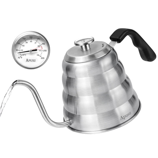 Tea Kettle For Stovetop,Silver,Gooseneck Coffee Pot with Thermometer,40oz