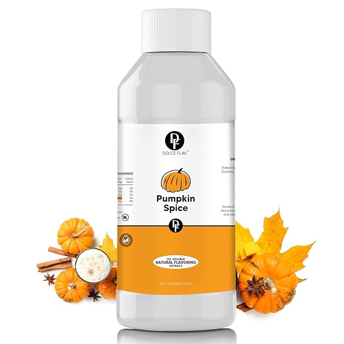 Dolce Flav Natural Pumpkin Spice Extract ??8 Ounce Oil-Soluble Kosher, Sugar-Free, Concentrated Warm Pumpkin Spice Flavoring for Baking, Smoothies & Desserts, Includes Measured Dropper