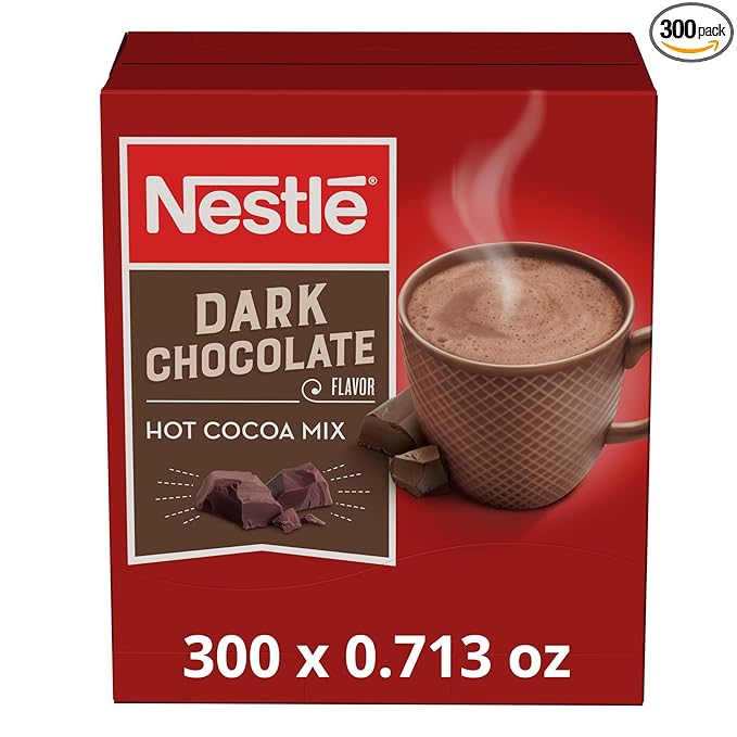 Nestle Hot Chocolate Packets, Dark Chocolate Flavor Hot Cocoa Mix, Made with Real Cocoa, Bulk Pack, 0.71 oz Packet (Pack of 300)