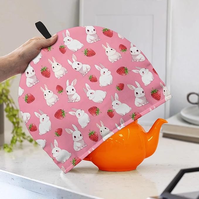 Bunny Strawberry Tea Cosy for Teapot Easter Teapot Warmer Insulating Tea Cozy Reusable Teapot Cover for Kitchen Home Decorative Keep Warm Tea Pot Decor Durability Tea Set Protector
