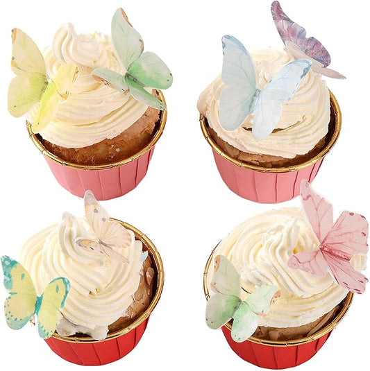 YOcity 40Pcs Wafer Paper Butterfly Cupcake Cake Toppers Edible Butterflies for Cake Decorations Colorful Butterfly for Wedding Birthday Party Cupcakes Decorating Supplies(Mix Color Size)