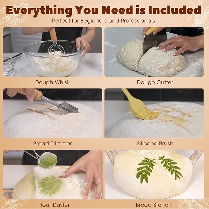 Sourdough Starter Kit,MQFORU Sourdough Bread Baking Supplies with 10" Round & 10" Oval baskets,Silicone Sourdough Bread Kit,Sour Dough Starter Kits for Bakers Wife Mom Women