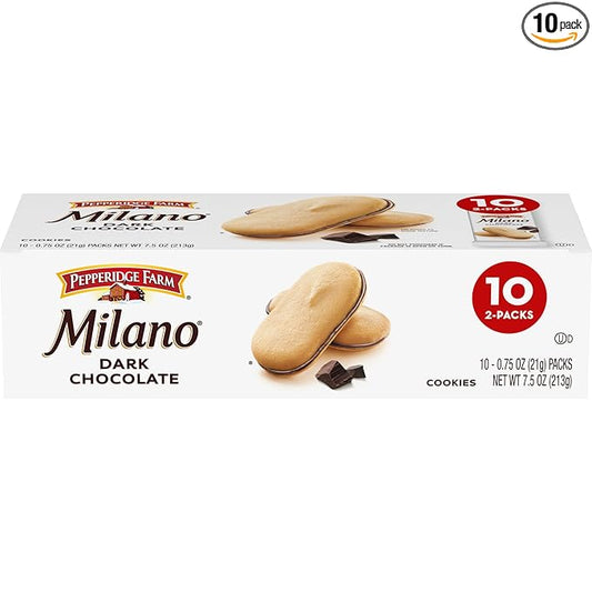 Pepperidge Farm Milano Cookies, Dark Chocolate, 10 Packs, 2 Cookies per Pack