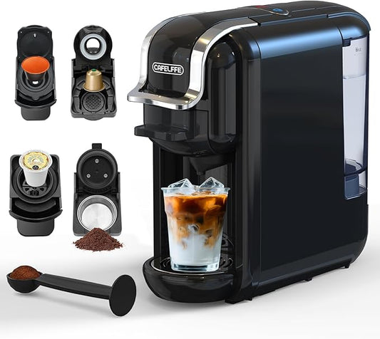 MK-603 Mini Multi Pod Coffee Maker, 4 in 1 Hot/Cold Single Serve Espresso Machine, Compatible with K Cup Pods, Nes Original,DG Capsules and Ground Coffee, Fast Brew, Black