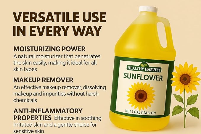 Healthy Harvest Non-GMO Sunflower Oil - Healthy Cooking Oil for Cooking, Baking, Frying & More - Naturally Processed to Retain Natural Antioxidants (One Gallon)