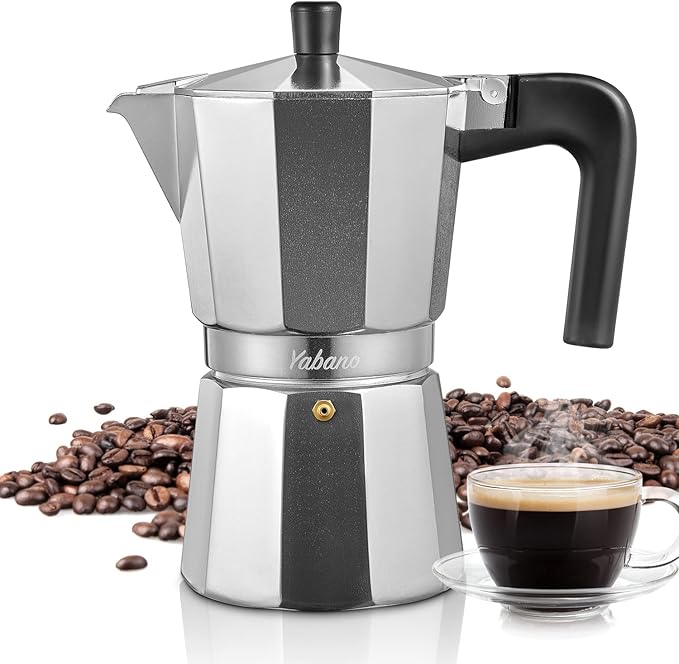 Yabano Stovetop Espresso Maker, 1 Cups Moka Coffee Pot Italian Espresso for Gas or Electric Ceramic Stovetop, Italian Coffee maker for Cappuccino or Latte