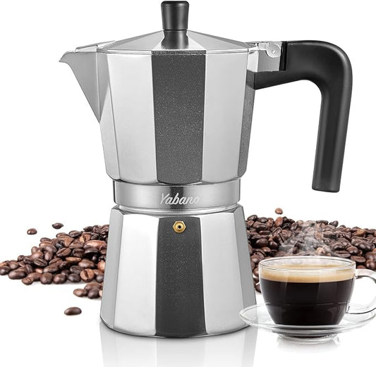 Yabano Stovetop Espresso Maker, 1 Cups Moka Coffee Pot Italian Espresso for Gas or Electric Ceramic Stovetop, Italian Coffee maker for Cappuccino or Latte
