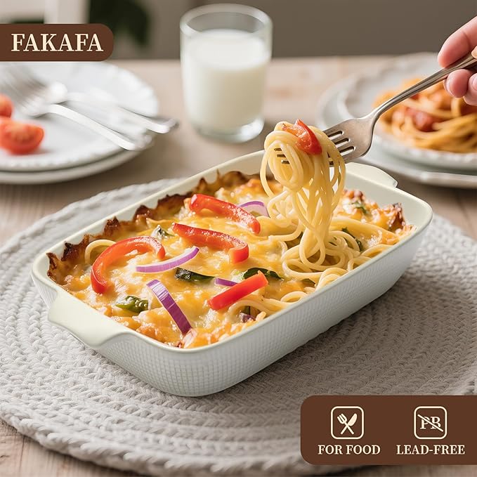 Bakeware Casserole Oven Dishes Baking - 3pcs Ceramic Rectangular Oven Serving Sets,ï¼?0.3/12.4/14.7）Stoneware Cookware Pan, Porcelain White Thanksgiving Ware for Cooking Lasagna
