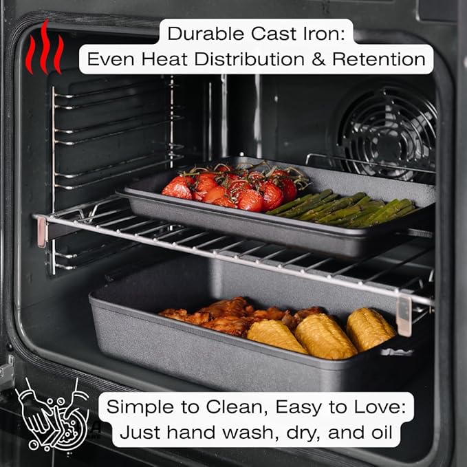 Kuha 2-in-1 Square Cast Iron Dutch Oven, 6 QT ??Skillet Lid & Casserole Dish, Pre-Seasoned 13?? Baking/Roasting Pan, Oven-Grill-Campfire Safe, Comes with Chainmail Scrubber