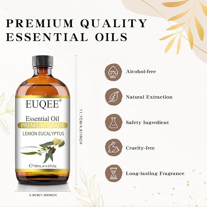 Lemon Eucalyptus Essential Oil Pure Lemon Eucalyptus Oil, Large Capacity Essential Oil with Glass Dropper for Diffuser, Candle Making - 118ml / 4 Fl.Oz