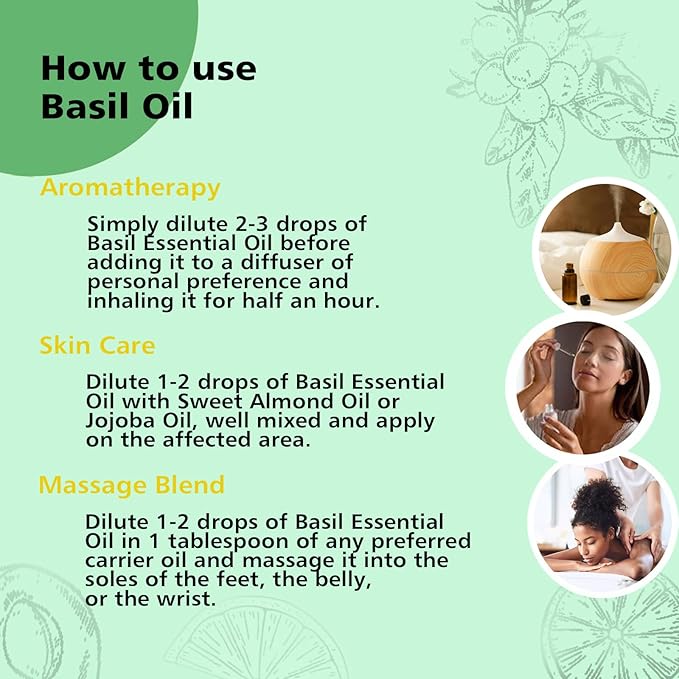 Basil Essential Oil 1 Oz ??100% Pure Natural Basil Oil for Diffuser, Skin, Massage & DIY, Fresh Herbaceous Aroma