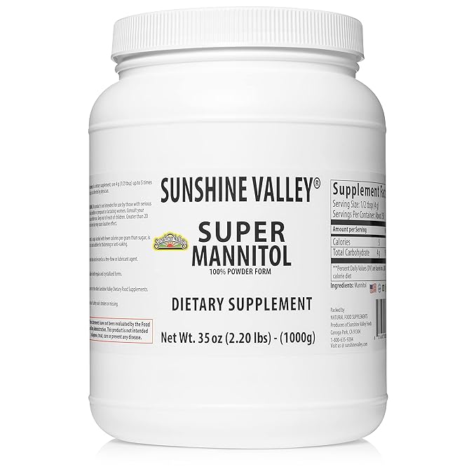Sunshine Valley짰 Super Mannitol Powder, Natural & Healthy Artificial Sweetener, Ultra-Pure Sugar Substitute, Low Glycemic Dietary Supplement (35 Fl oz)