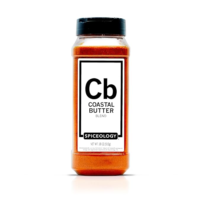 Spiceology ??Coastal Butter Seasoning ??Savory Seafood Spice Blend with Butter Powder, Lemon, Garlic & Paprika ??Ideal for Grilled Fish, Shellfish, Vegetables & Corn on the Cob ??18 oz