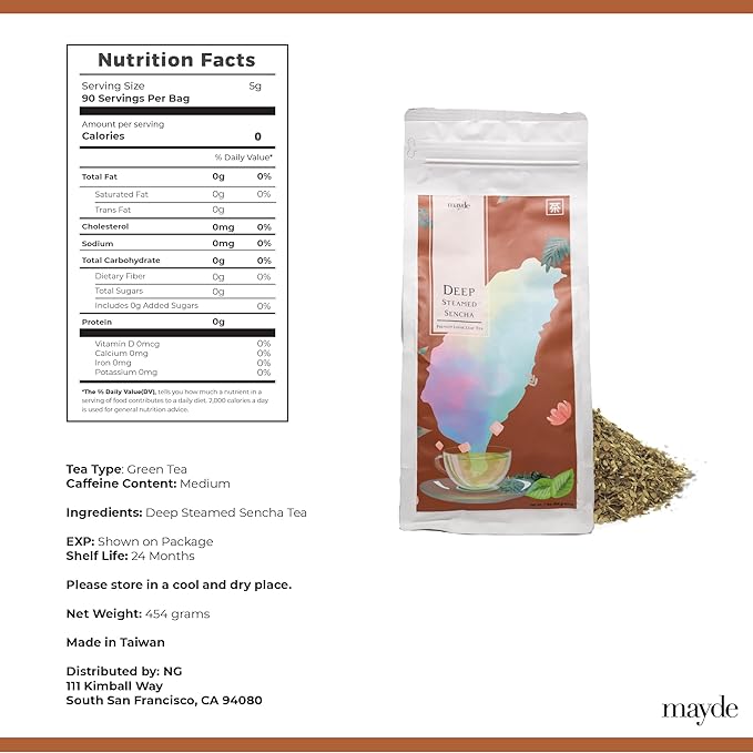 Mayde Deep Steamed Sencha Loose Leaf Tea - Premium Taiwanese Tea, 1 lb (16 oz)