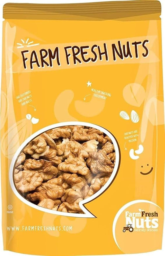 Walnuts - Shelled California - Dry Roasted Himalayan Salted Walnuts - Great Source of Omega 3 and Tons of Other Healthy Nutrients- Super Crunchy - (1 LB) - Farm Fresh Nuts Brand