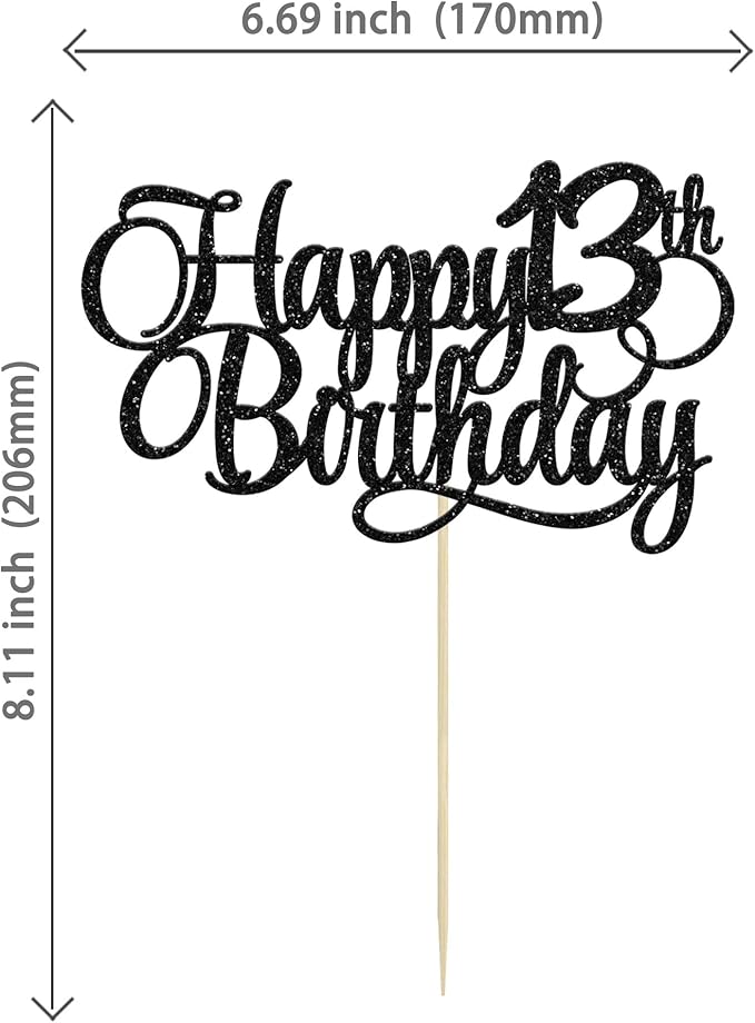 1 Pack Happy 13th Birthday Cake Topper Glitter Number 13 Thirteen Years Old Birthday Cake Pick Decoration for 13th Birthday Celebrating Anniversary Party Supplies Gold