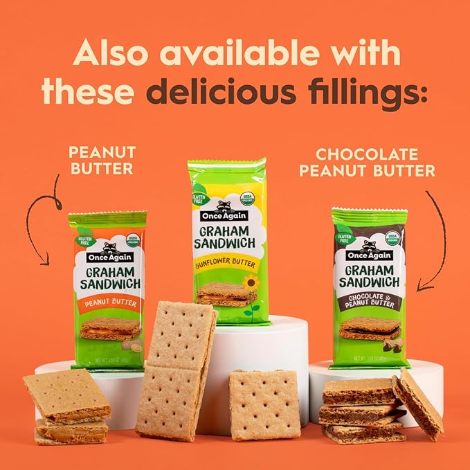 Once Again Sunflower Butter Graham Sandwiches - Gluten Free Snacks for Kids & Adults - Sandwich Crackers with Organic Sunflower Seed Butter - Vegan, Nut Free Snacks for Lunch & School, 8 Count