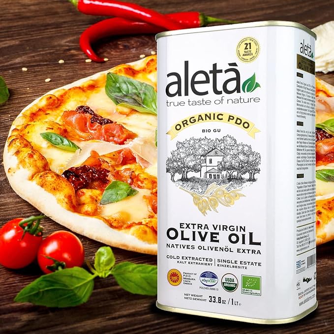 Aleta Farms Olive Oil Extra Virgin, USDA Organic, Single Estate PDO Polyphenol Rich Olive Oil, Cold Pressed, Global Gold Awards, EVOO, Kosher. 33.8 Fl Oz (Pack of 1)