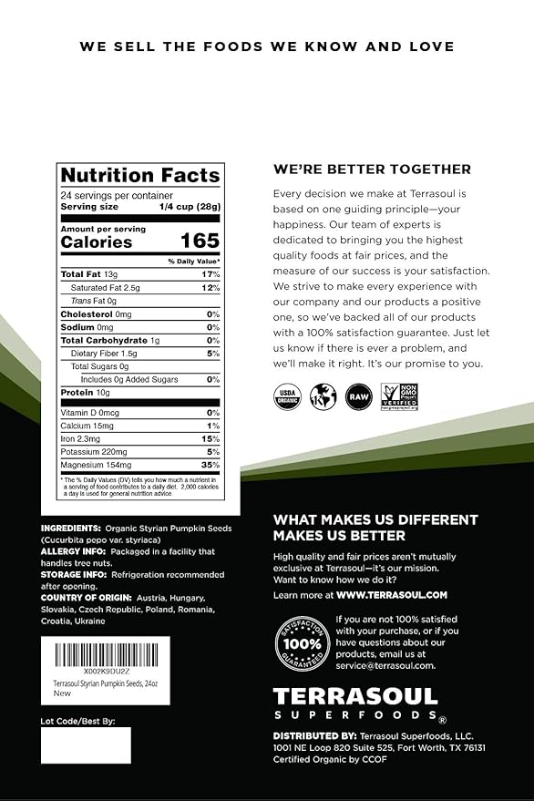 Terrasoul Superfoods Organic Heirloom Pumpkin Seeds, 1.5 Lbs - Sourced from Europe, Keto, Raw, Unsalted