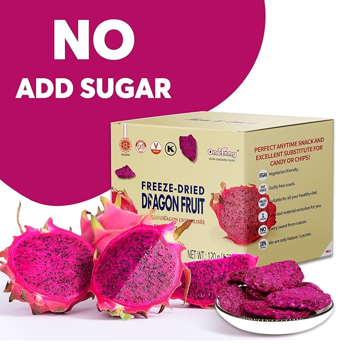 ONETANG Freeze Dried Dragon Fruit Chips (Pack of 12) for Drinks Refreshers, Healthy 1 Ingredient Superfood Snack, Crunchy Crisp, Dehydrated Dry Red Pitaya Pieces, Gluten Free Vegan 4.23 Oz