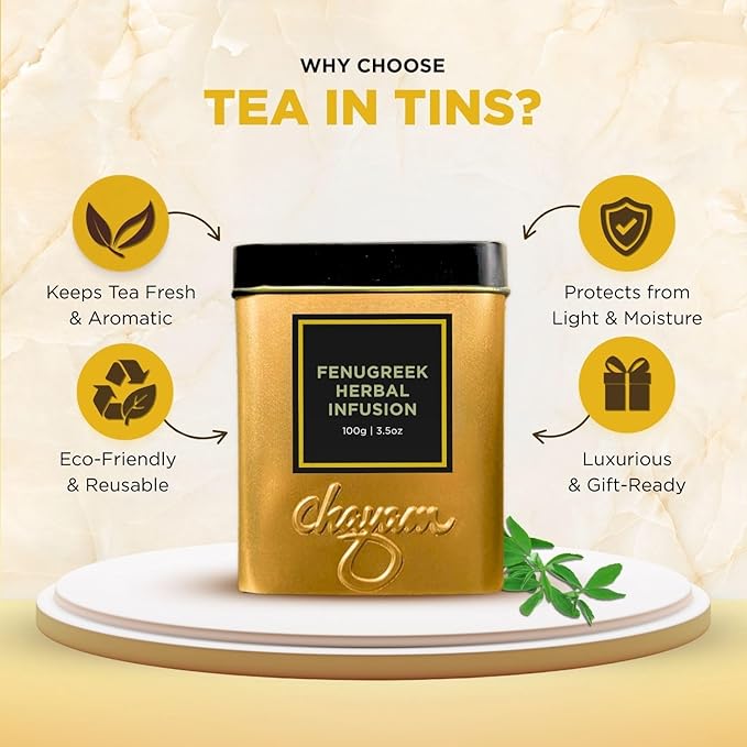 CHAYAM Fenugreek Seed Tea 50+Cups/3.53oz | Herbal Tea with Fennel, Cumin, Ajwain, Licorice | Tea for Gut Health, Digestion & Relaxation | Caffeine-Free | 100% Natural, No Added Sugar, No Added Flavor